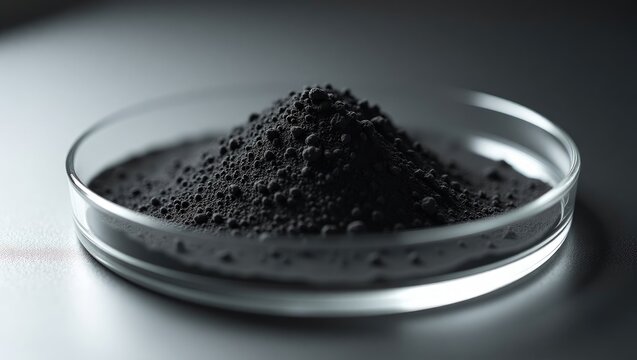Petri dish containing graphene powder, a material that is lightweight, electrically conductive, rigid, and waterproof.