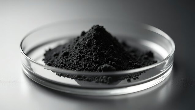 Petri dish filled with graphene powder, a material that is lightweight, electrically conductive, rigid, and waterproof.