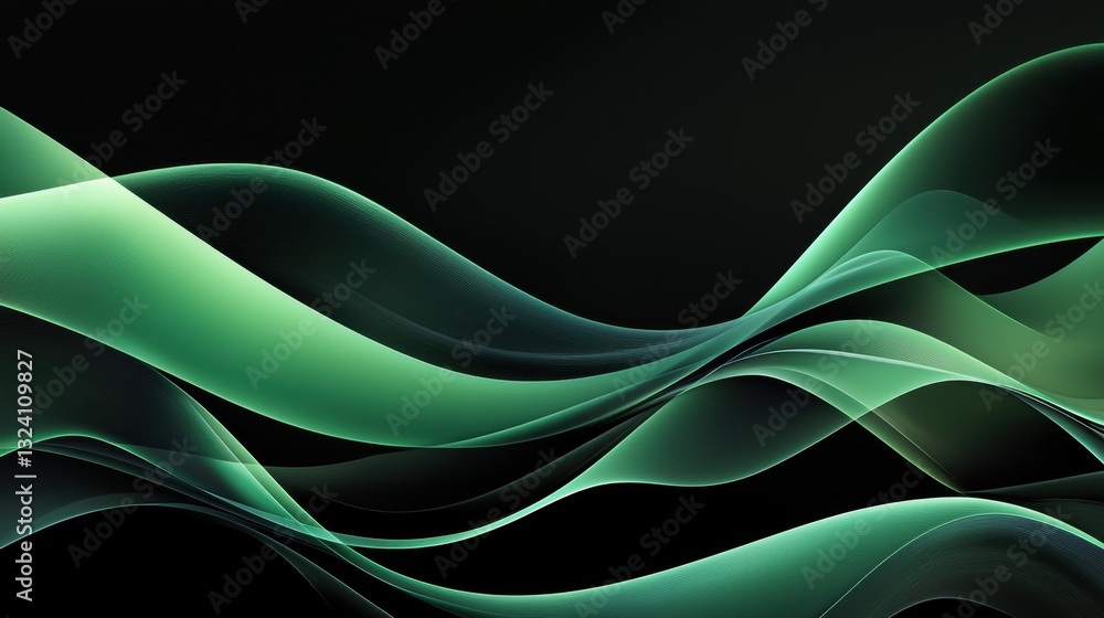 Poster color abstract waves background. dark green curve lines isolated on black backdrop. luxury colorful 
