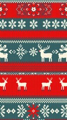 a festive patterned design with reindeers and snowflakes in a christmas color palette. The pattern is repeated throughout the image 