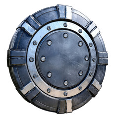 Naklejka premium Metallic shield with circular design and rivets, showcasing strength and durability