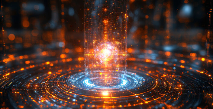 A dynamic representation of quantum computing concepts featuring qubits in superposition and entanglement. Illustrates decoherence effects in an abstract yet captivating digital landscape.