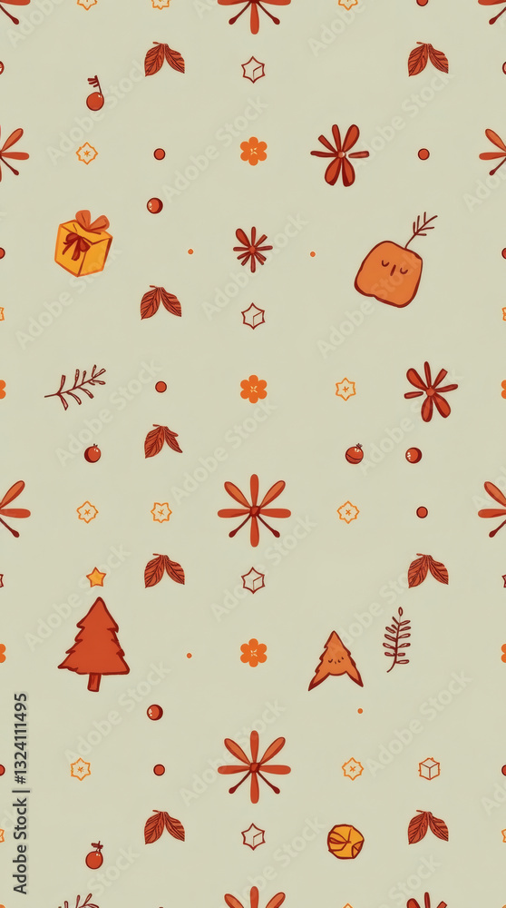 Poster a whimsical pattern featuring a repeating arrangement of festive icons, including a christmas tree a