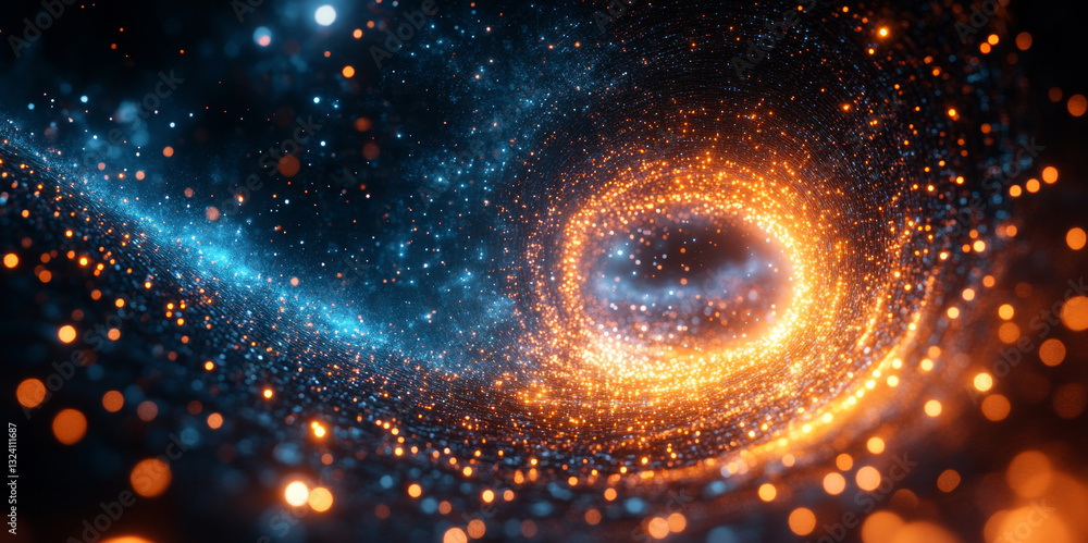 Poster A vibrant depiction of quantum mechanics concepts showcasing swirling lights that symbolize superposition and entanglement, crucial for optimizing algorithms in data science.