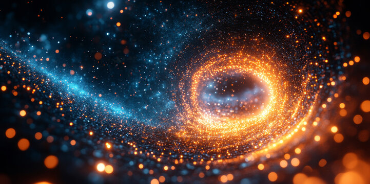 A vibrant depiction of quantum mechanics concepts showcasing swirling lights that symbolize superposition and entanglement, crucial for optimizing algorithms in data science.