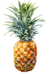 Fototapeta premium Detailed Watercolor Illustration of a Ripe Pineapple with Green Spiky Leaves