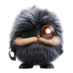 A Fluffy 3D Cartoon Pirate with a Shiny Hook and a Glo Isolated on Transparent Background