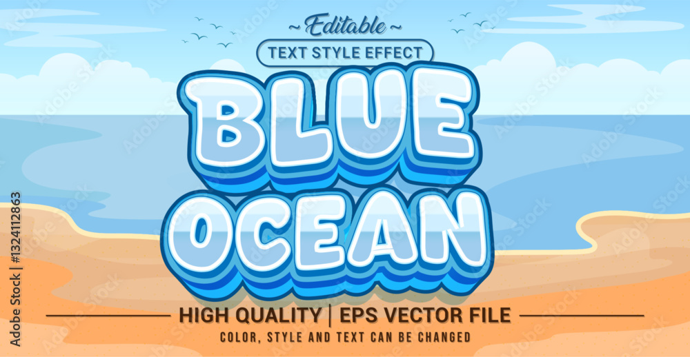 Poster Editable text style effect - Blue Ocean text style theme. Vector text style illustration template.