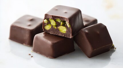 Exquisite Dark Chocolate Pistachio Cubes: A Decadent Treat - Indulge in the Rich Flavor and Luxurious Texture of these Gourmet Confections, Perfect for Any Occasion