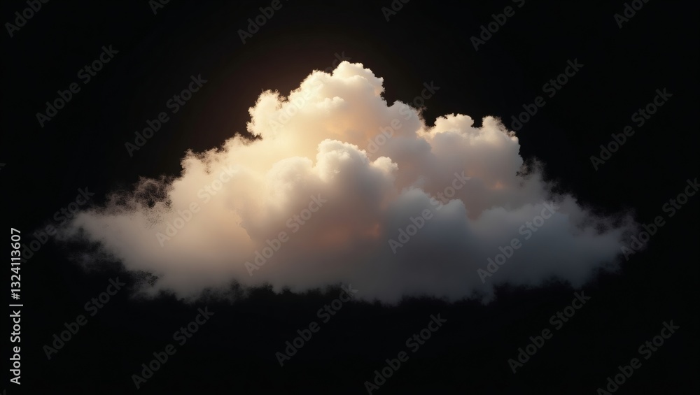 Poster a cloud on the black background, soft and fluffy in the sky. it appears to be lit up with a bright l