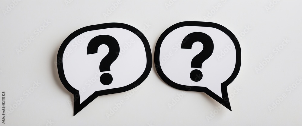 Poster paper speech bubbles featuring question marks. faq concept or information search concept.