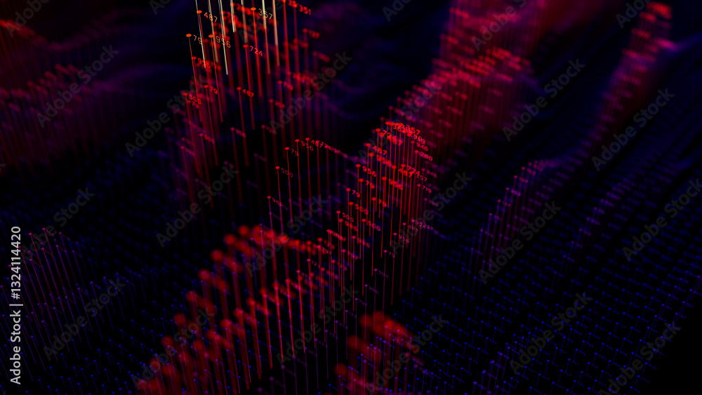 Poster big data complex wave graph. quantum computing universe. cyber space of ai technology. futuristic gr