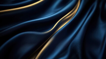 Obraz premium Luxurious Dark Blue Silk Fabric with Golden Highlights.