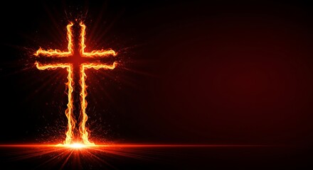 Burning cross illustration on a dark background. Religious, spiritual design perfect for faith, passion, or intense Christian themes.