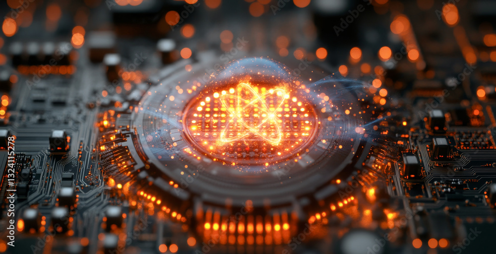 Poster A visual representation of quantum computing concepts highlighting qubits, superposition, and entanglement.