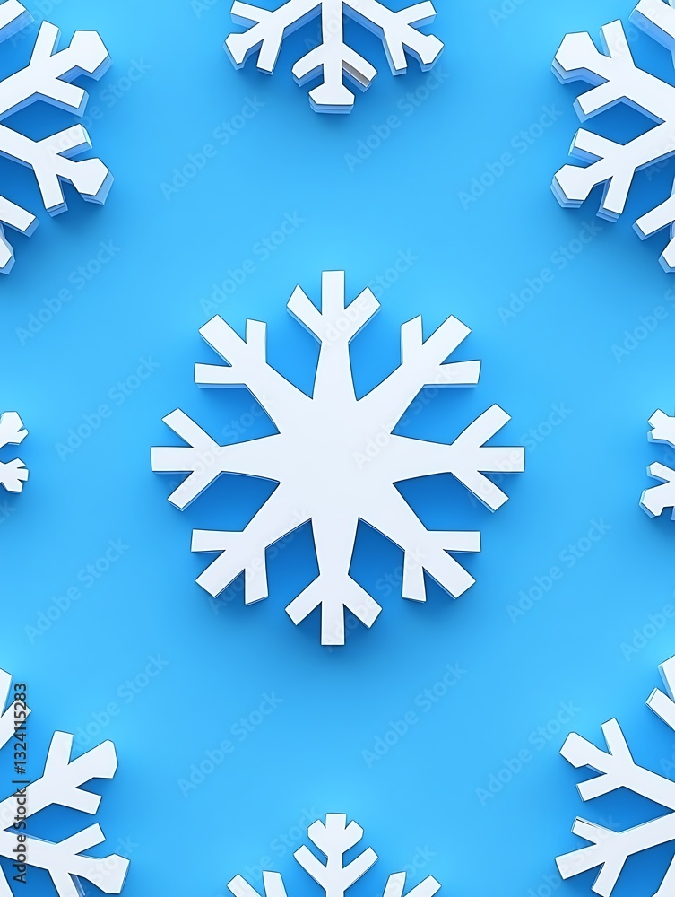 Poster repeating snowflake pattern against soft blue backdrop for winter designs