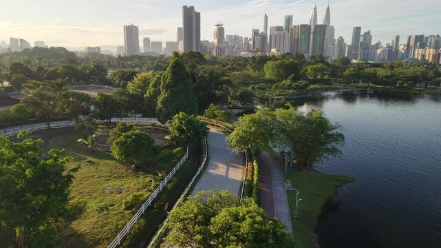 kuala lumpur malaysia tropical foreground with lake dramatic sunrise