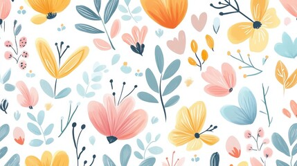 Soft and charming cute doodle wallpaper with a delicate hand-drawn touch, scattered in a light, airy composition.