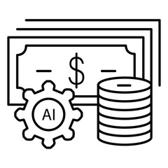 Ai Automation Bills and Coins Money Vector Icon design with Editable Stroke