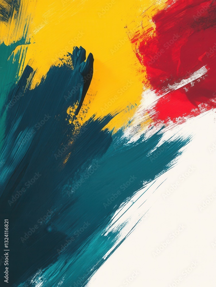 Aufkleber Abstract expression of bold colors with teal, yellow, and red strokes providing a dynamic background for inspirational text
