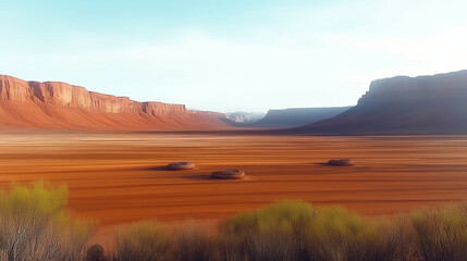 Endless Desert Landscape Bathed in Warm Light