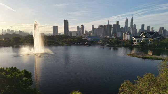 kuala lumpur malaysia tropical foreground with lake dramatic sunrise