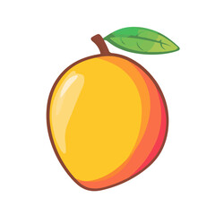 A Simple flat 2D icon orange mango with green leaf isolated on a white background, vector, flat design, animation design, simple flat 2D icon, minimalist design, clipart