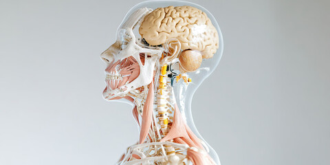 Human Head and Neck Anatomy Model: Brain, Skull, Muscles, and Cervical Spine