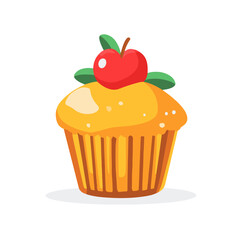 My Simple flat 2D icon muffin with cherry isolated on a white background, vector, flat design, animation design, simple flat 2D icon, minimalist design, clipart