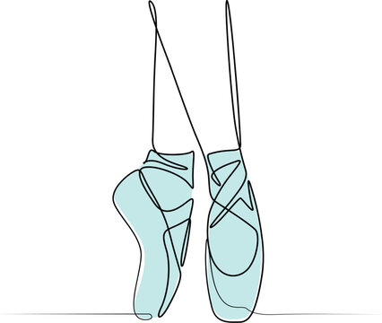 ballet pointe shoes, line art, light blue clip art preview