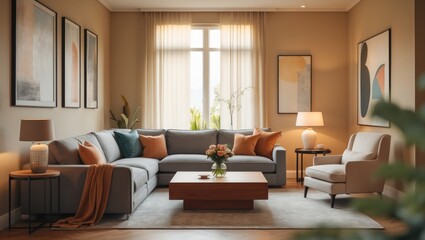 Fototapeta premium Poster template for interior design of home featuring furniture