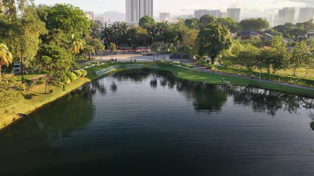 kuala lumpur malaysia tropical foreground with lake dramatic sunrise