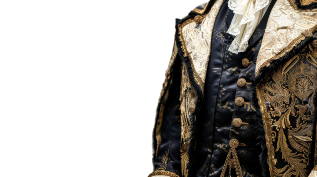 Elegant gentleman wearing ornate historical costume on transparent background