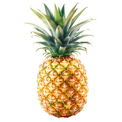Vibrant Pineapple with Green Crown and Golden Skin Glowing Against Black Background