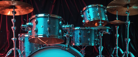 Obraz premium Part of a drum set against a black backdrop, percussion instrument, snare drum, bass drum, hi-hat.