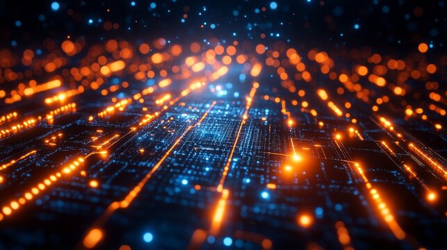 A stunning showcase of quantum computing, featuring vibrant light patterns that symbolize qubits, superposition, and entanglement in a dynamic digital landscape.