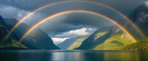 Rainbow spanning the fjord