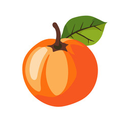 Very Simple flat 2D icon orange persimmon isolated on a white background, vector, flat design, animation design, simple flat 2D icon, minimalist design, clipart	