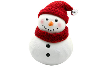 Fototapeta premium Snowman with red hat isolated on transparent background.