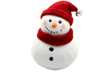 Snowman with red hat isolated on transparent background.