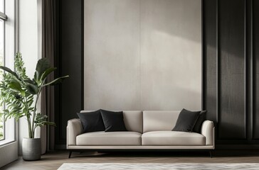 Elegant Sofa with Cushions in a Modern Living Room Interior