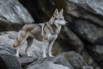 Obraz premium • A Czechoslovakian Wolfdog exploring a rocky terrain