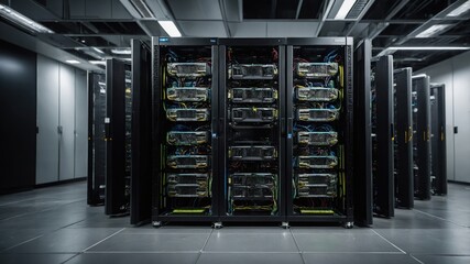 Image of a server in a server room featuring a rack.