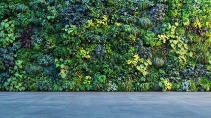 Fototapeta premium Lush Green Living Wall with Concrete Floor.