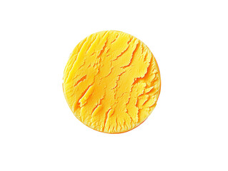 Half-boiled egg yolk close-up png isolated. Runny egg yolk isolated PNG. Soft yolk in cracked egg