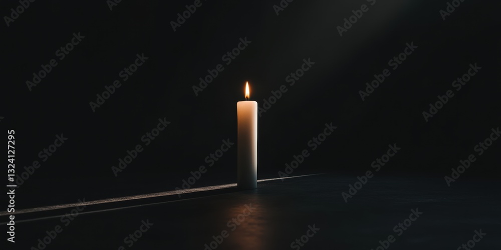 Poster soft glow of a candle illuminating a dark room, casting shadows that evoke tranquility and reflectio