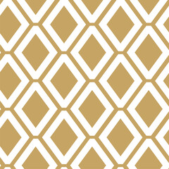 Abstract geometric pattern with squares, crosses, stripes, lines. Seamless vector background. White and gold ornament. Modern reticulated graphic design.