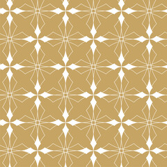 Fototapeta premium Abstract geometric pattern with squares, crosses, stripes, lines. Seamless vector background. White and gold ornament. Modern reticulated graphic design.