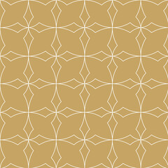 Fototapeta premium Abstract geometric pattern with squares, crosses, stripes, lines. Seamless vector background. White and gold ornament. Modern reticulated graphic design.