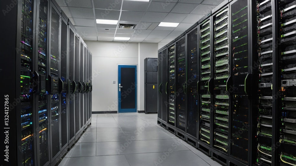 Poster image of a server located in a server room featuring a rack.